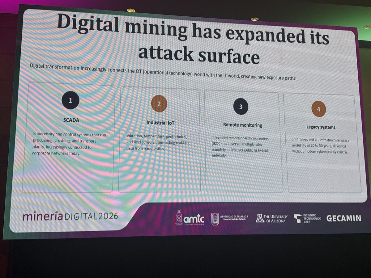 Cuatro rutas de exposición al conectar OT con IT: SCADA, IoT industrial, monitoreo remoto (centros IROC multi-sitio) y sistemas legacy con 20–50 años de vida útil, diseñados sin criterios modernos de ciberseguridad.